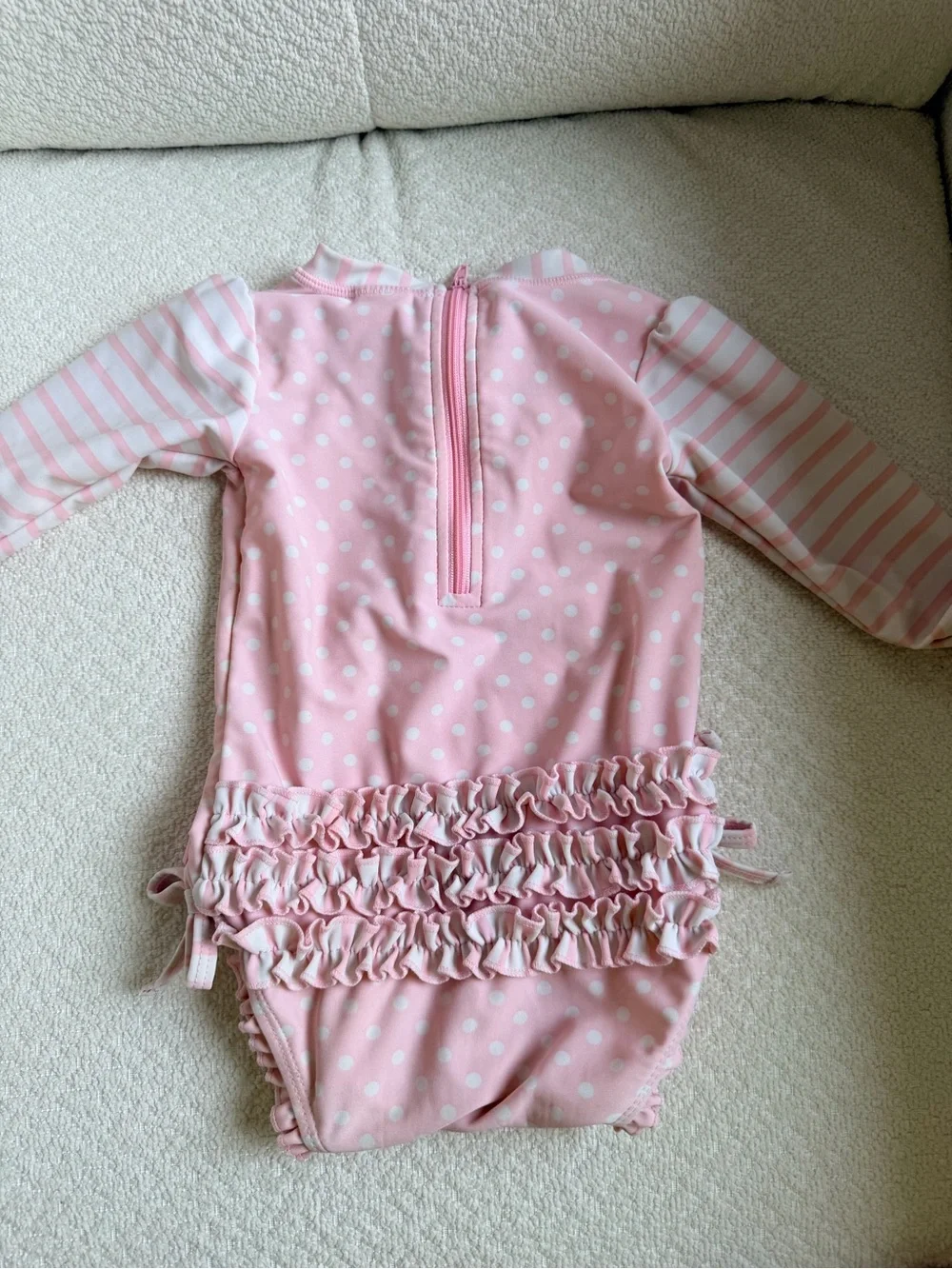 Ruffle Butts Pink and White Polka Dot Long-Sleeve One-Piece